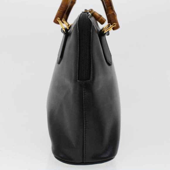 GUCCI Bamboo Hand Bag Leather 2way Black Auth 45974 - Picture 3 of 16